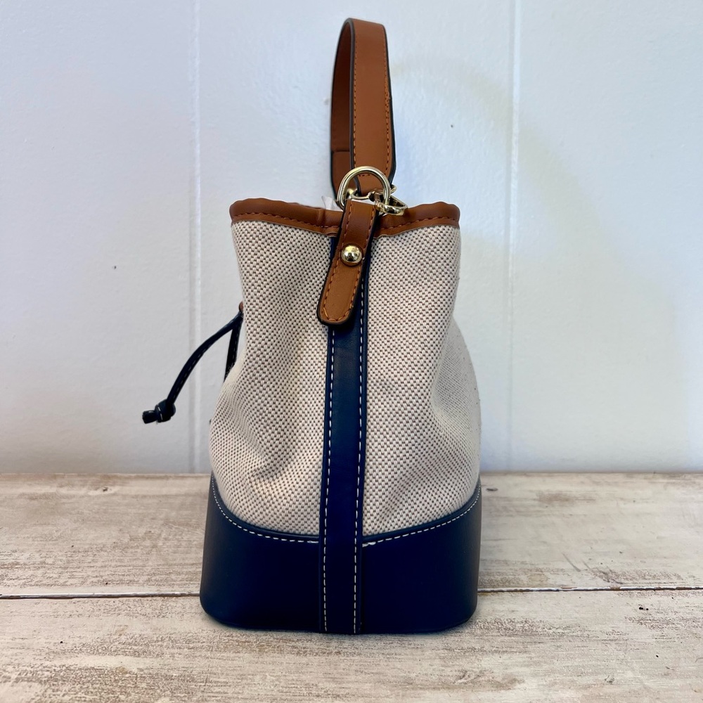 Tan & Blue Mini Shoulder Bucket Bag - Picture 3 of 5